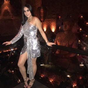 Silver sequin one shoulder silver dress